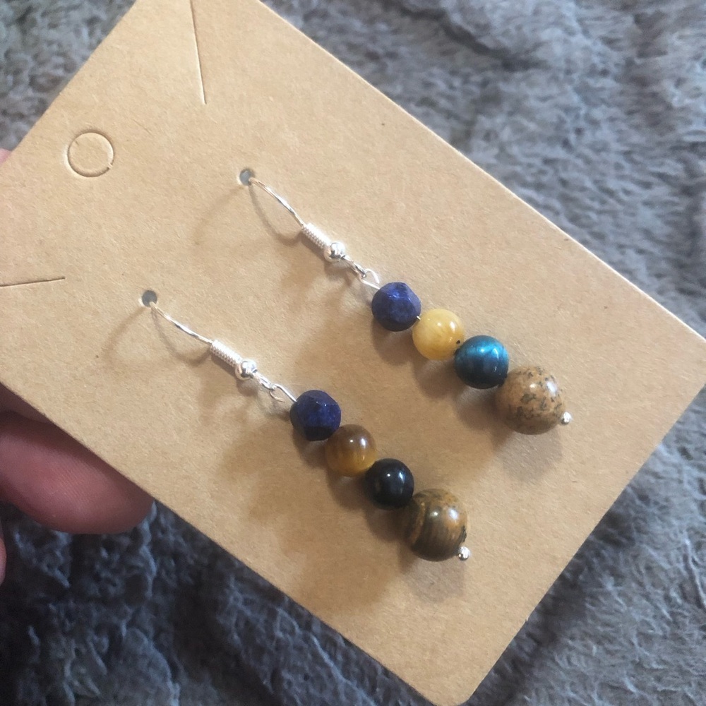 Handcrafted genuine stone jasper labradorite orca agate sodalite dangle earrings